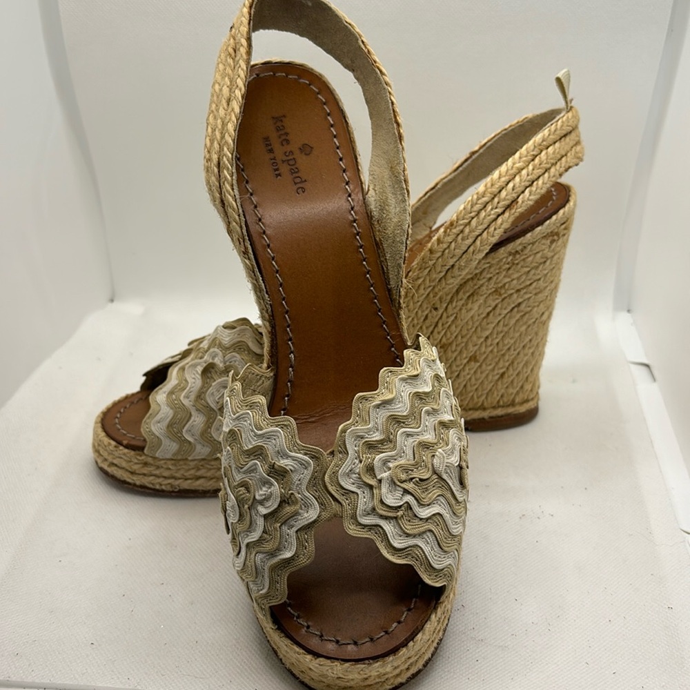 Kate Spade Demi Wedge Cream and White Espadrille-Size 8
